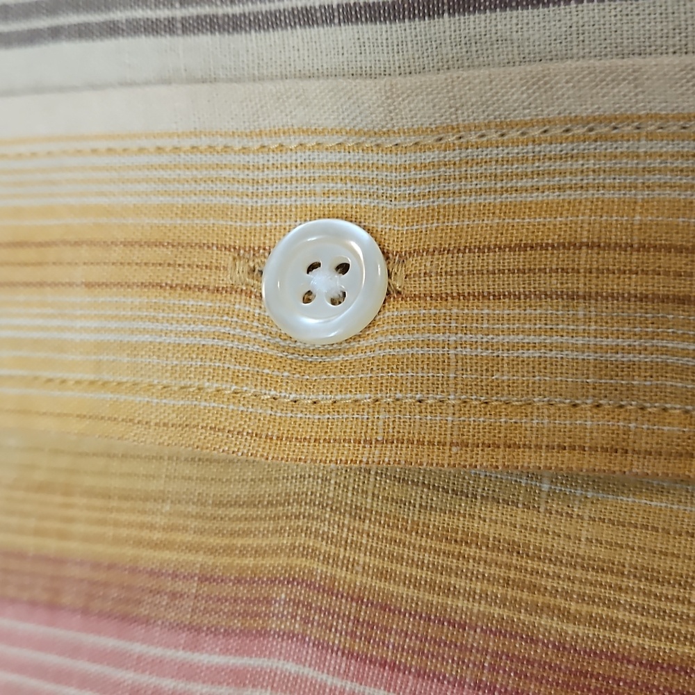 Lucky Brand Short Sleeve Button Up Shirt Linen Blend StripesMen's Large - Picture 11 of 15